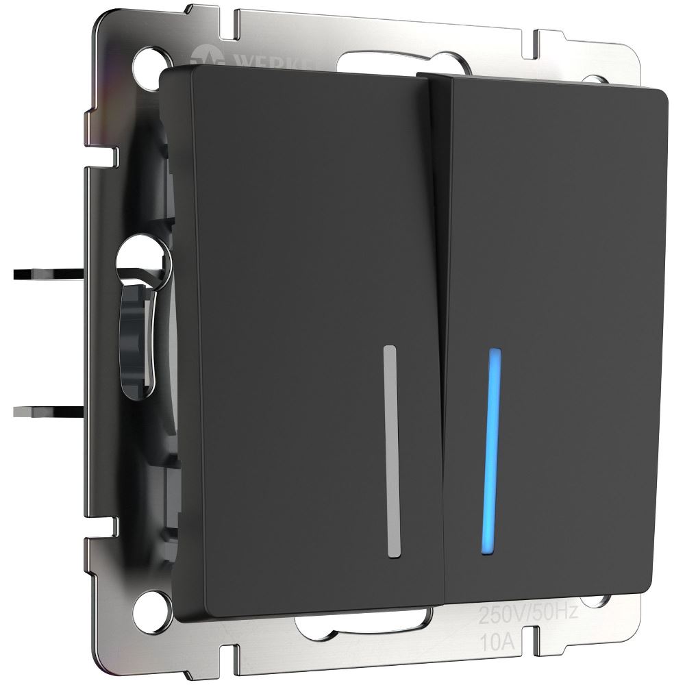 Выключатель двухклавишный встраиваемый Werkel с подсветкой Черный матовый W1120108