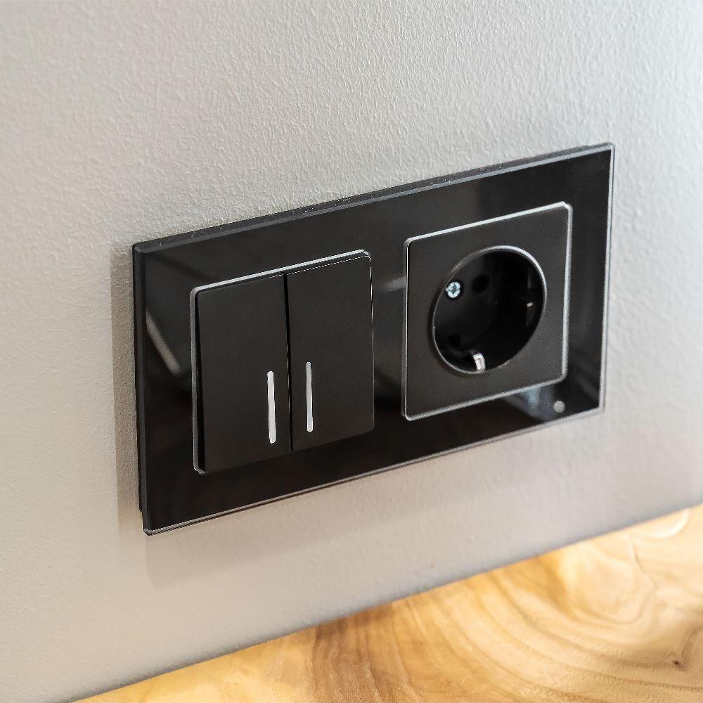 Выключатель двухклавишный встраиваемый Werkel с подсветкой Черный матовый W1120108 — изображение 2