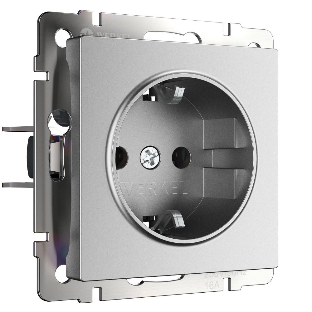 Розетка встраиваемая Werkel с заземлением и шторками Серебрянный матовый W1171165