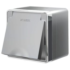 Розетка накладная влагозащищенная Werkel Gallant с заземлением, шторками и защитной крышкой Серебряный W5071206