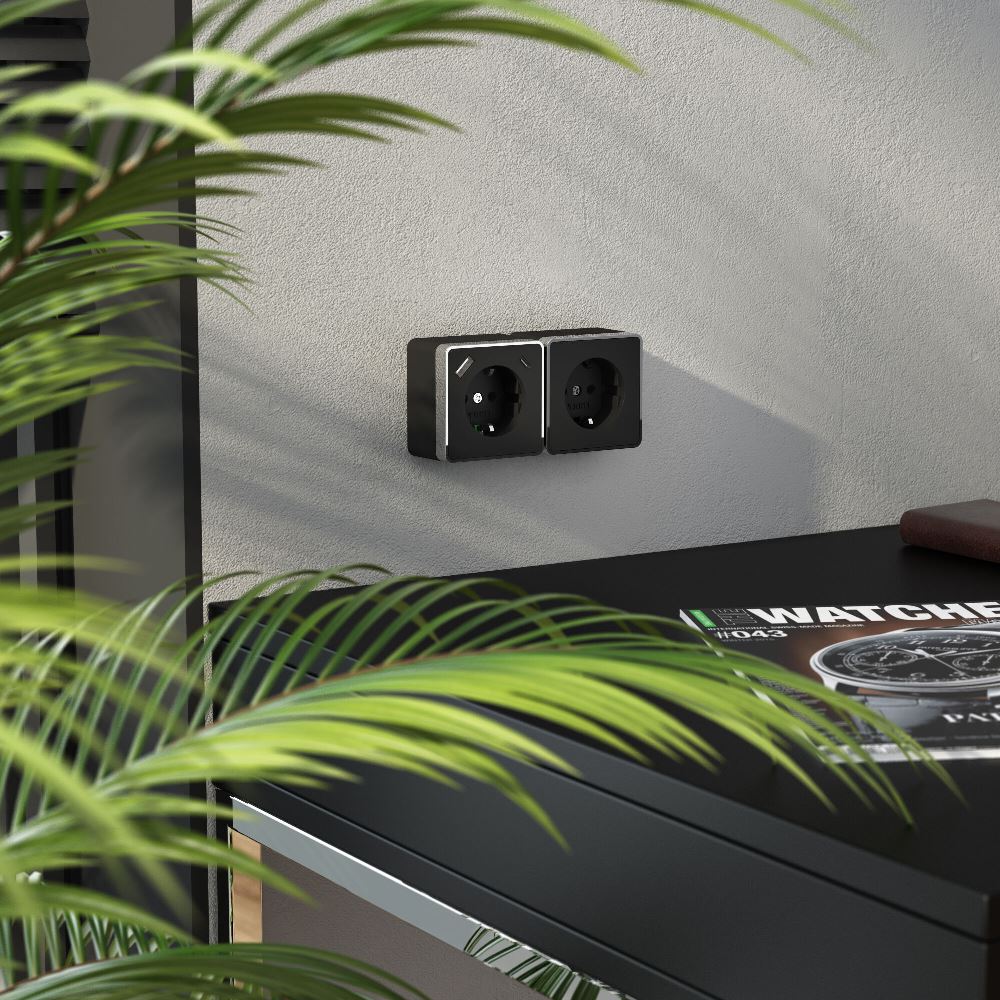 Розетка накладная Werkel Gallant с заземлением, шторками и USB тип A+C Черный / Хром W5071735 — изображение 2