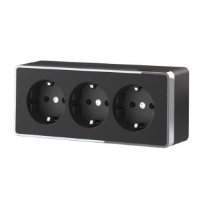 Розетка накладная тройная Werkel Gallant с заземлением и шторками Черный / Серебро W5073134