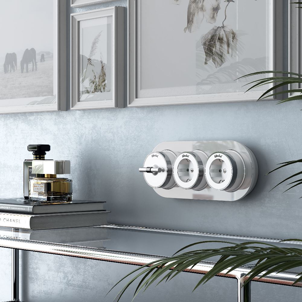 Розетка накладная Werkel Vintage с заземлением Белый матовый / Хром W5871050 — изображение 2