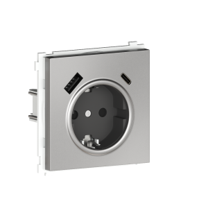 Розетка встраиваемая Donel R98 Metal с заземлением, шторками и USB тип A+C Благородная сталь DA15500-DA222ES