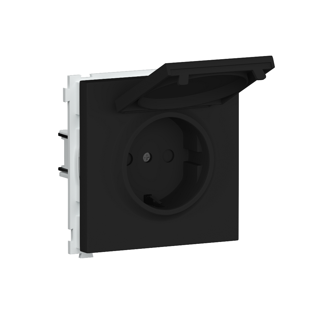 Розетка встраиваемая Donel R98 Schuko с крышкой и заземлением на клеммах Карбон матовый DA17700-DA45430