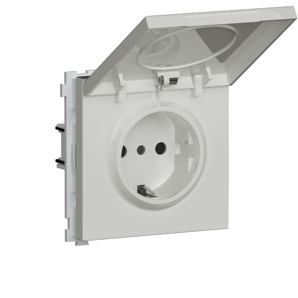Розетка встраиваемая Donel R98 Schuko с крышкой и заземлением на клеммах Белый глянцевый DA17700-DA52003