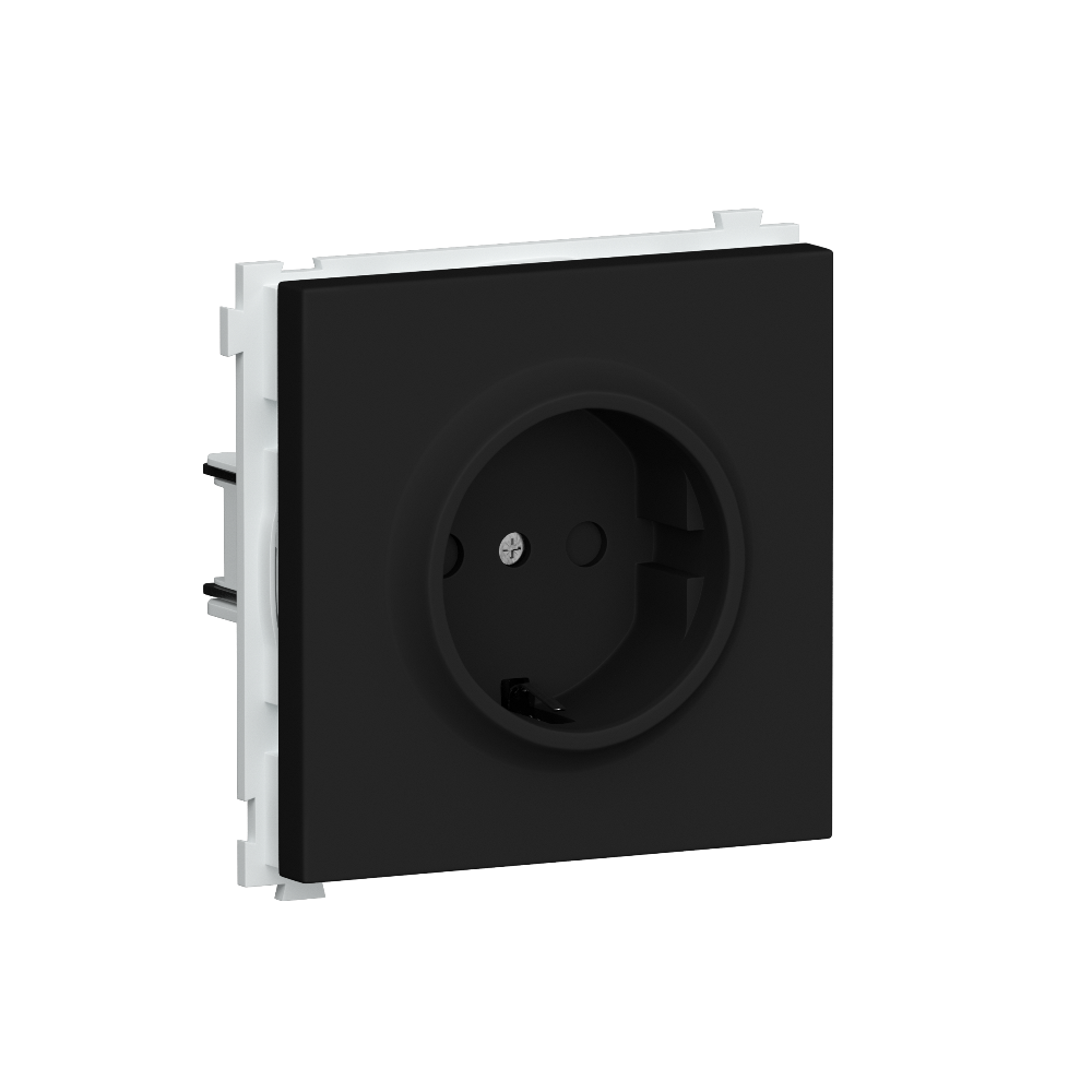 Розетка встраиваемая Donel R98 Schuko с заземлением и шторками на винтах Карбон матовый DA18800-DA22030