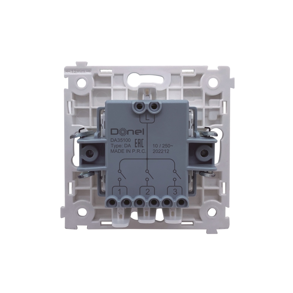 Выключатель трехклавишный встраиваемый Donel R98 звонкового типа Алюминий матовый DA35100-DA29326 — изображение 5